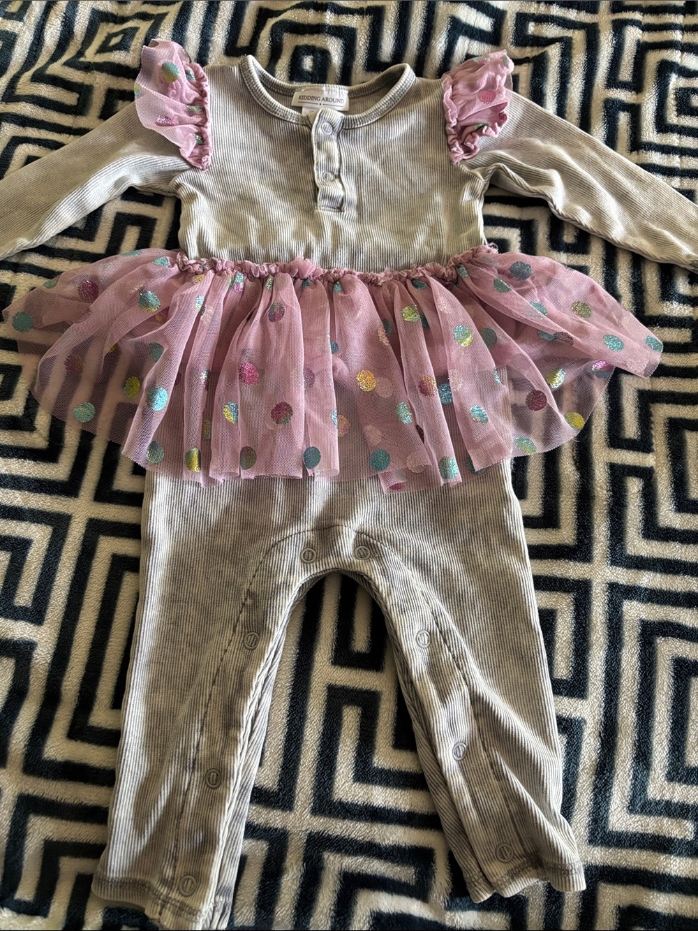 Baby Girl Pink Tulle Polka Dot Romper with Ruffle Shoulders